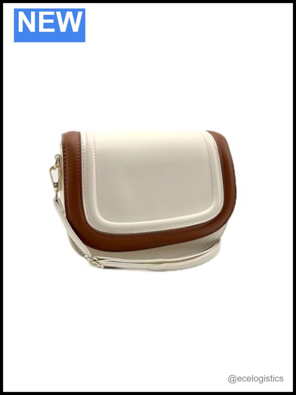 Faux Leather Two-Tone Saddle Crossbody Bag with Gold-Tone Hardware